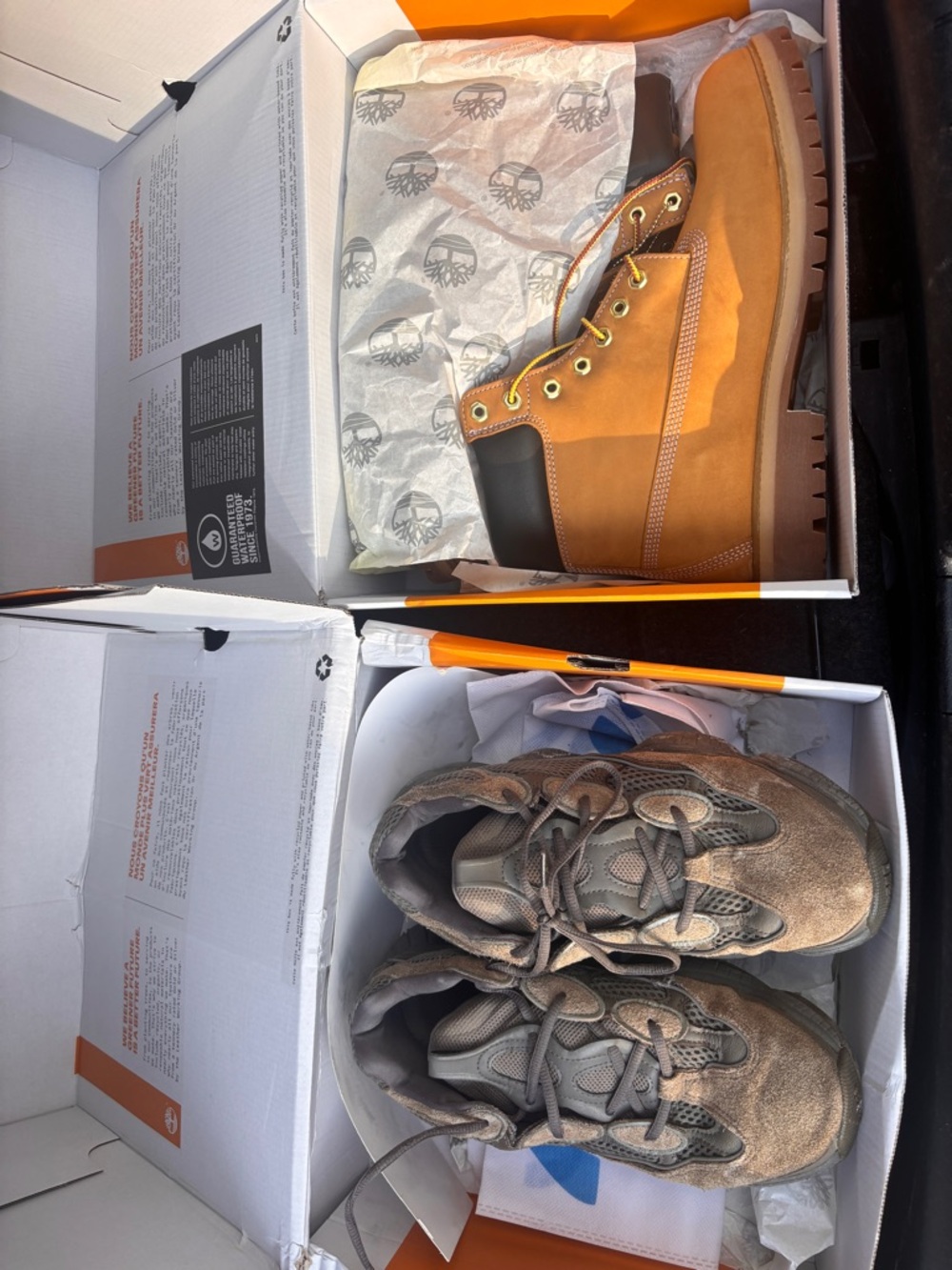 Timberland Wheat Nubuck Boot with Brown Trail Sneaker Pair